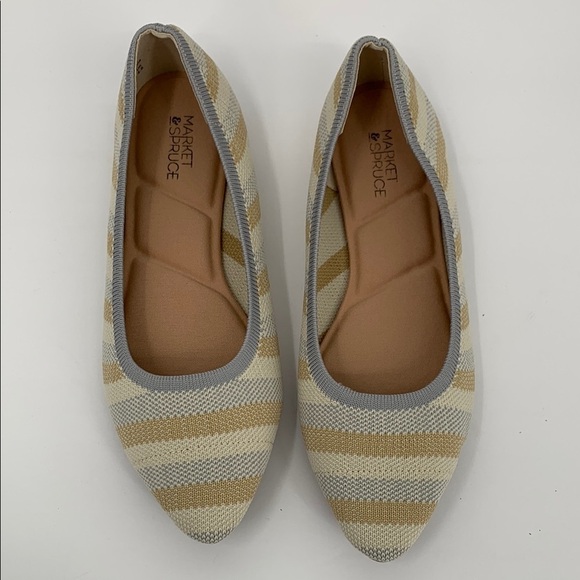 Market & Spruce Keeley woven knit ballet flat stripe stretch shoe tan gray new 6 - Picture 4 of 7